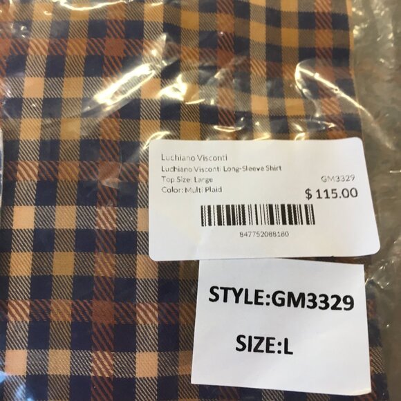 Luchiano Visconti Global Mint Men's Long Sleeve Plaid Shirt-Size Large,New - Picture 6 of 6